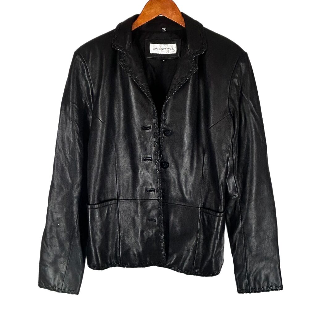 ๐ Jones New York Butter Soft Black Leather Jacket M Elegant Western Vibes - Picture 1 of 10